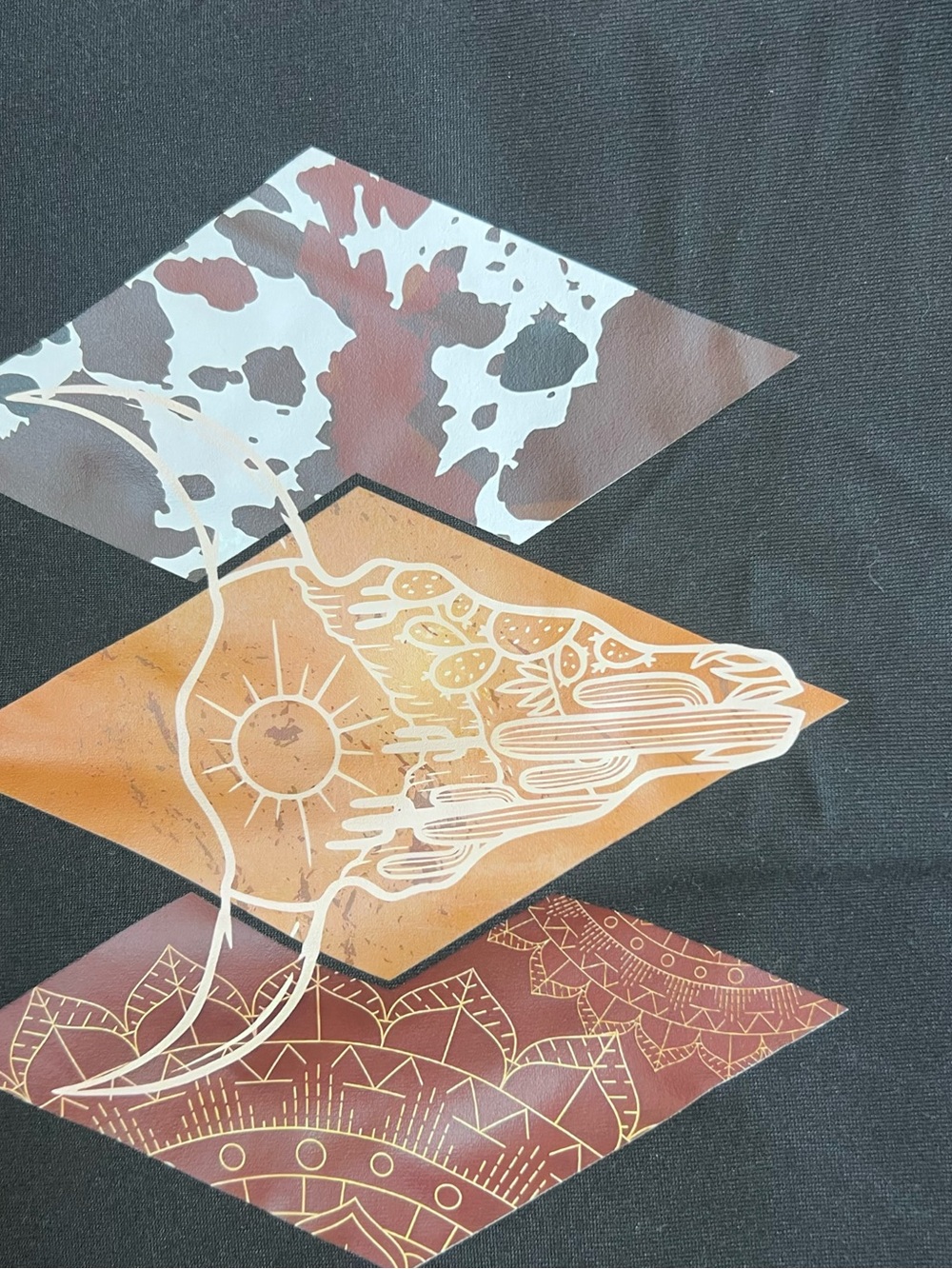 Geometric Desert Graphic Tee in Black with Orange and Brown Diamonds